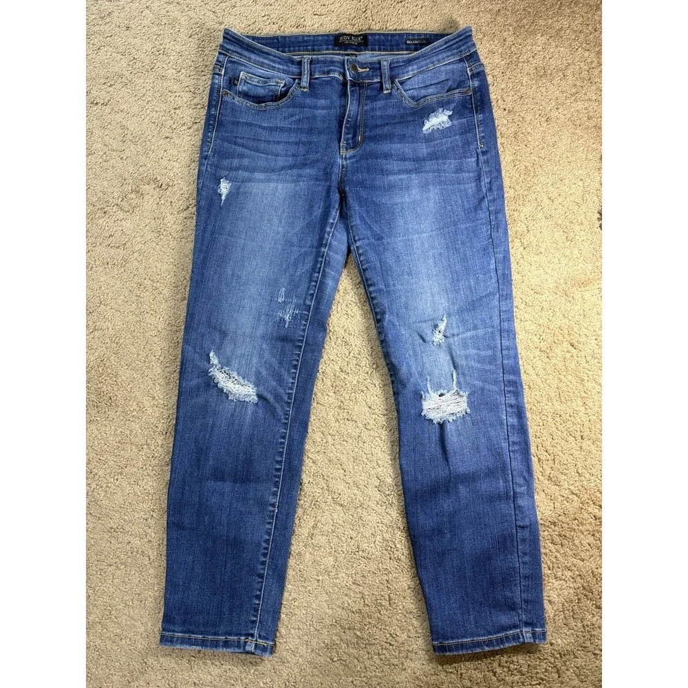 Judy Blue Relaxed Fit Jeans Women 11/30 Distressed Blue Denim Mid Rise Preppy